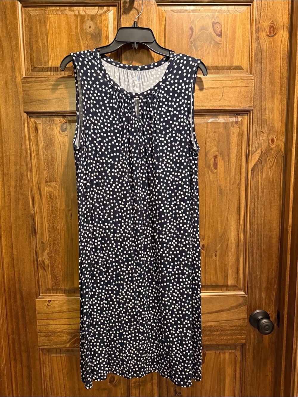 croft & barrow Navy and White Polka Dot Sleeveless Midi Dress
